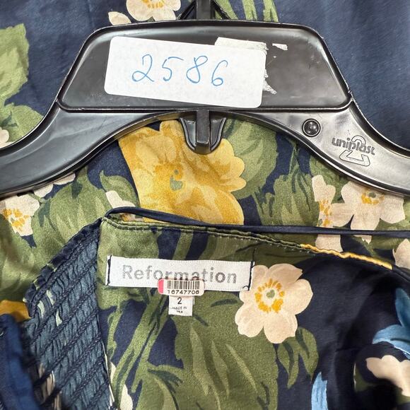 Reformation Navy Frankie Silk floral slip Dress Size 2 - Picture 3 of 9